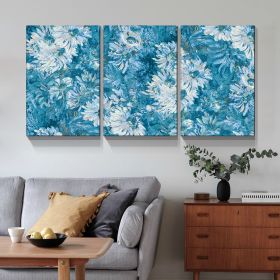 Framed Canvas Wall Art Decor Abstract Painting, Cyan Color Daisy Oil Painting Style Decoration For Restaurant, Kitchen, Dining Room