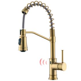 Touchless Sensor Commercial Style Pull-Down Single Handle Kitchen Faucet (Color: Brushed Gold)