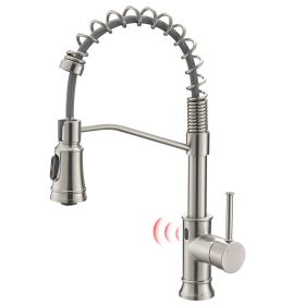 Touchless Sensor Commercial Style Pull-Down Single Handle Kitchen Faucet (Color: Brushed nickel)