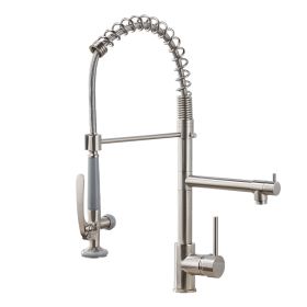 Kitchen Faucet with Pull Down Sprayer one-Hole Gooseneck Kitchen Sink Faucet 2 Handle (Color: Brushed nickel)