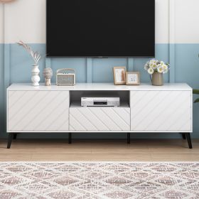 Modern TV Stand for 70 inch TV, Entertainment Center with Adjustable Shelves, 1 Drawer and Open Shelf, TV Console Table, Media Console, Metal Feet (Color: White)