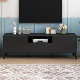 Modern TV Stand for 70 inch TV, Entertainment Center with Adjustable Shelves, 1 Drawer and Open Shelf, TV Console Table, Media Console, Metal Feet (Color: Black)