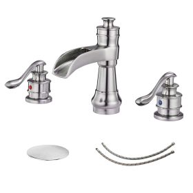 8 in. Waterfall Widespread 2-Handle Bathroom Faucet With Pop-up Drain Assembly in Spot Resist Brushed Nickel Oil Rubbed Bronze (Color: Brushed nickel)