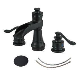 8 in. Waterfall Widespread 2-Handle Bathroom Faucet With Pop-up Drain Assembly in Spot Resist Brushed Nickel Oil Rubbed Bronze (Color: Matte Black)